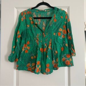 Green floral blouse
